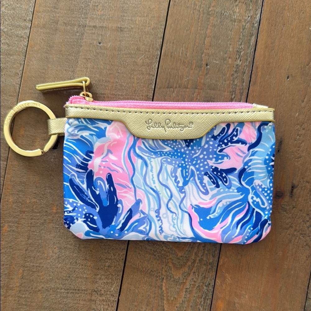 NEW Lilly Pulitzer Blue and Pink Keychain Pouch Wallet